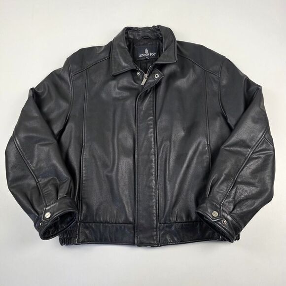 London Fog Leather Bomber Jacket With Front Pockets Mens Sz - XL Full Zip - Picture 1 of 11